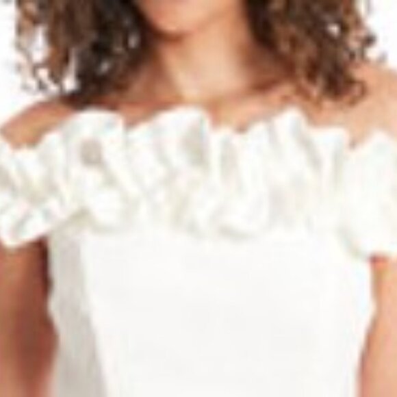 Xscape Off the Shoulder White Scuba Crepe Sheath Dress - Size 4 - NWT - Picture 4 of 11